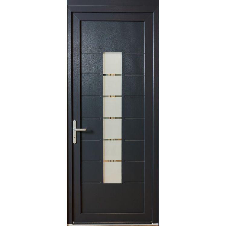 Ușă exterior din PVC cu panel Tezeu, 5 camere, prag aluminiu, 920 x 2311 mm