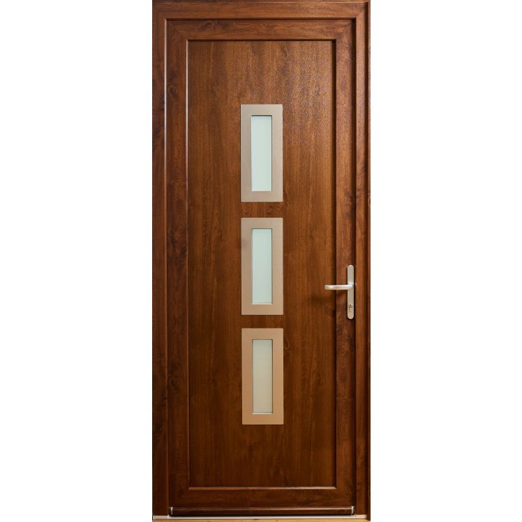 Ușă exterior din PVC Barrier 80, panel Heracles, prag aluminiu, 990 x 2350 mm