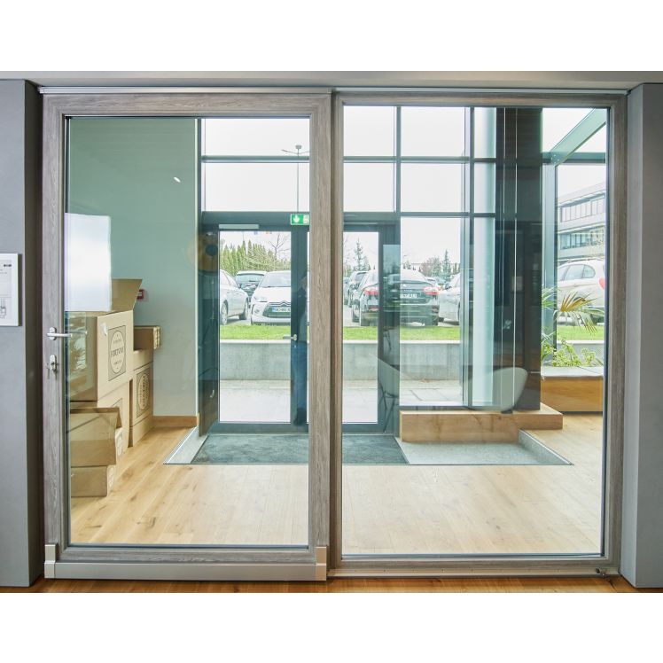 Ușă oscilo-culisantă din PVC, 2 canate, fix + mobil, Barrier 80, 3000 X 2520 mm