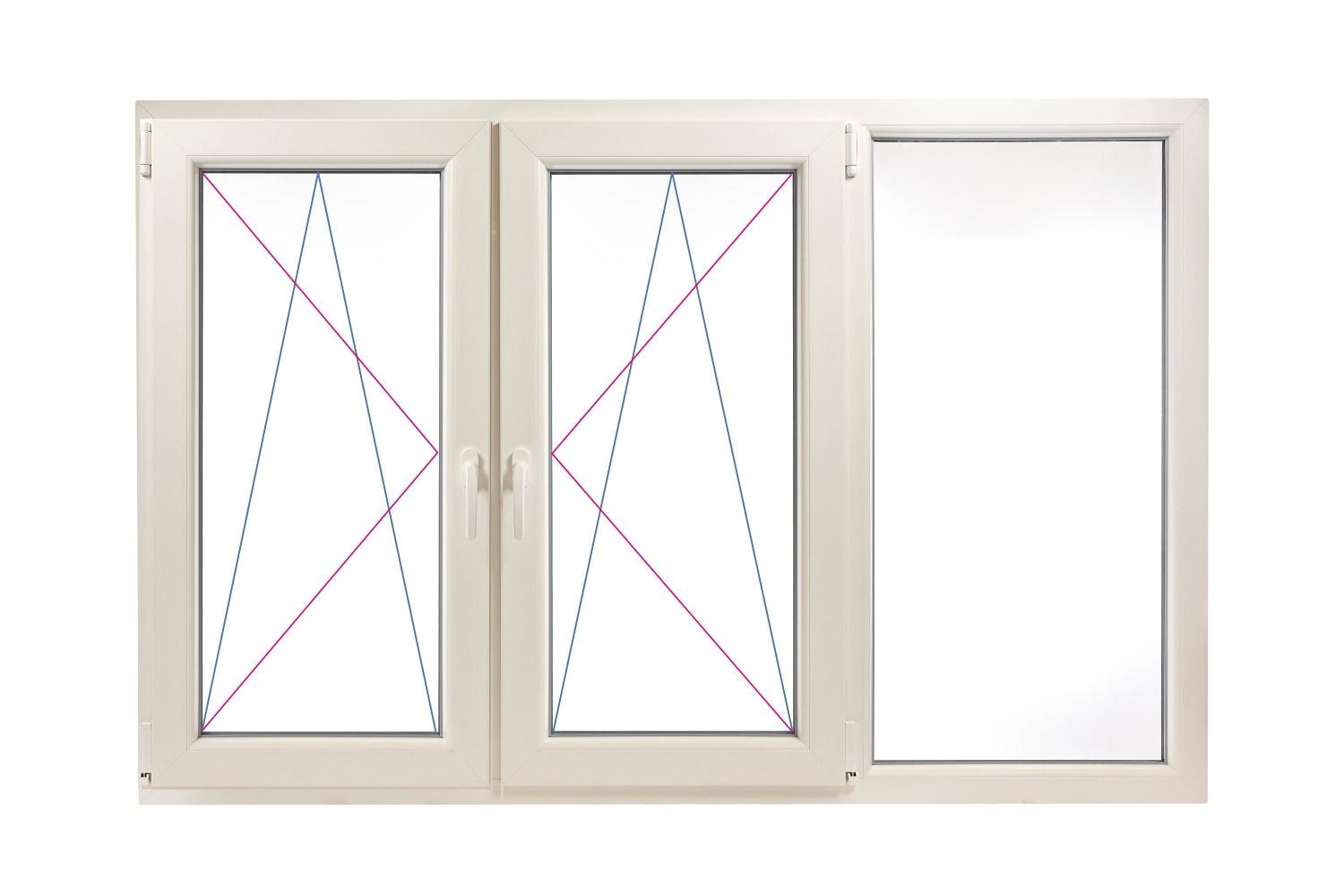 Fereastra PVC 3 canate, oscilobatant stanga-oscilobatant dreapta-canat fix