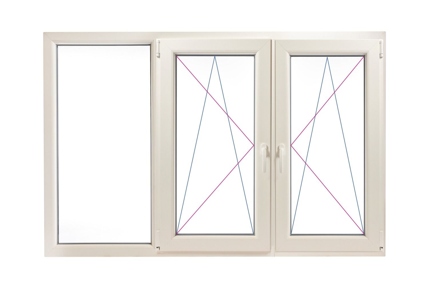 Fereastra PVC 3 canate, fix oscilobatant stanga oscilobatant dreapta