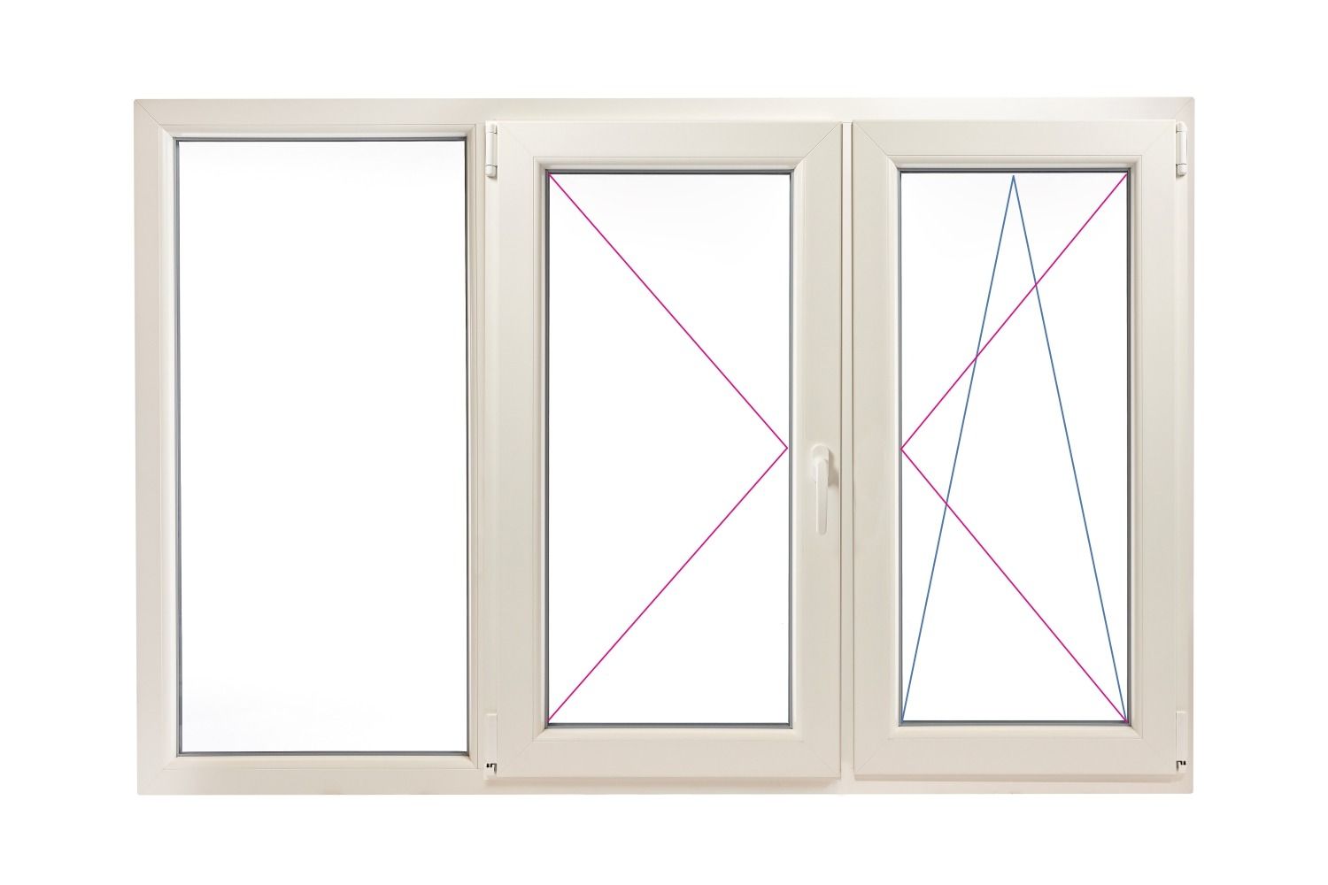 Fereastra PVC 3 canate, canat fix-cercevea activa-cercevea secundara