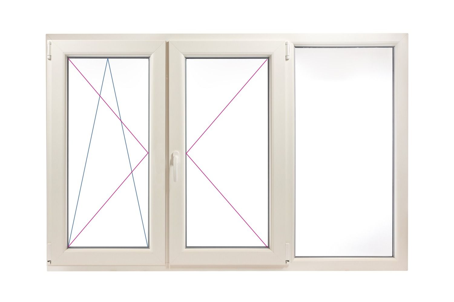 Fereastra PVC 3 canate, cercevea secundara-cercevea activa-canat fix