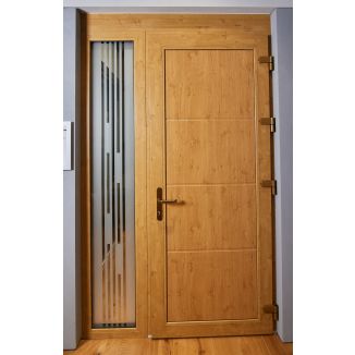 Ușă exterior din PVC Barrier 100, panel Sisif, prag aluminiu, 1490 x 2500 mm