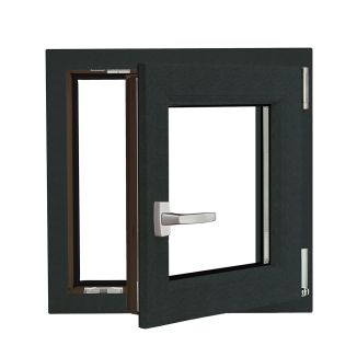 Fereastră PVC Rehau, cu geam termopan, Barrier 70 antracit, 560x560 mm, protectie solara, oscilobatanta, bagheta Warm Edge, 5 camere, 2 garnituri