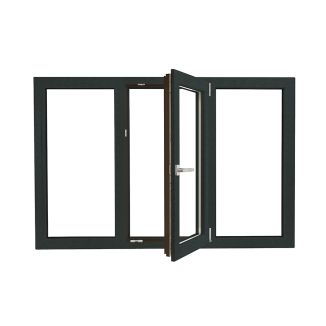 Fereastră PVC Rehau cu geam tripan, Barrier 80 antracit, 1760x1160 mm, profil 80 mm, 3 canate, sticlă 42 mm LowE +Float+SEvo, oscilobatant, dreapta, 7 camere, 3 garnituri