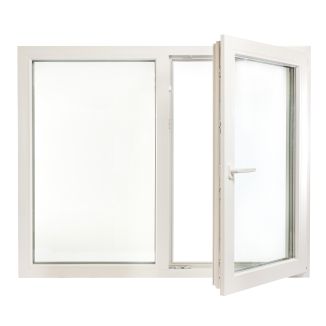 Fereastră PVC cu geam tripan, Barrier 85, 1460 x 1160 mm, profil Aluplast 85 mm, 2 canate, sticlă 44 mm 4LowE + 4SEvo, oscilobatant dreapta, 7 camere, 3 garnituri