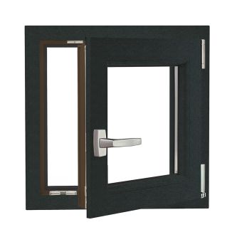 Fereastră PVC Aluplast cu geam termopan, Barrier 75, antracit, 560x560 mm, profil 70 mm, protectie solara, oscilobatanta, bagheta Warm Edge, 5 camere, 2 garnituri