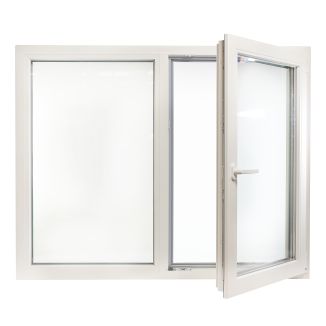 Fereastră PVC cu geam tripan, Barrier 80, 1460x1160 mm, profil Rehau 80 mm, 2 canate, sticlă 42 mm 4LowE + 4SEvo, oscilobatant dreapta, 7 camere, 3 garnituri