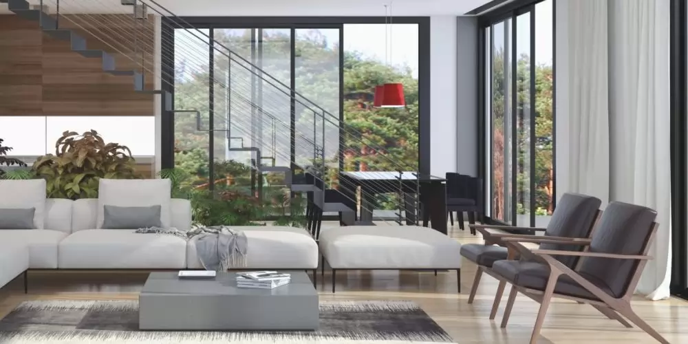 Amenajarea spațiului de relaxare în proximitatea unei ferestre mari